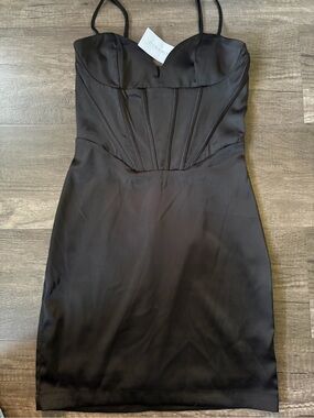 NWT Dynamite Black Satin Bustier Mini Dress